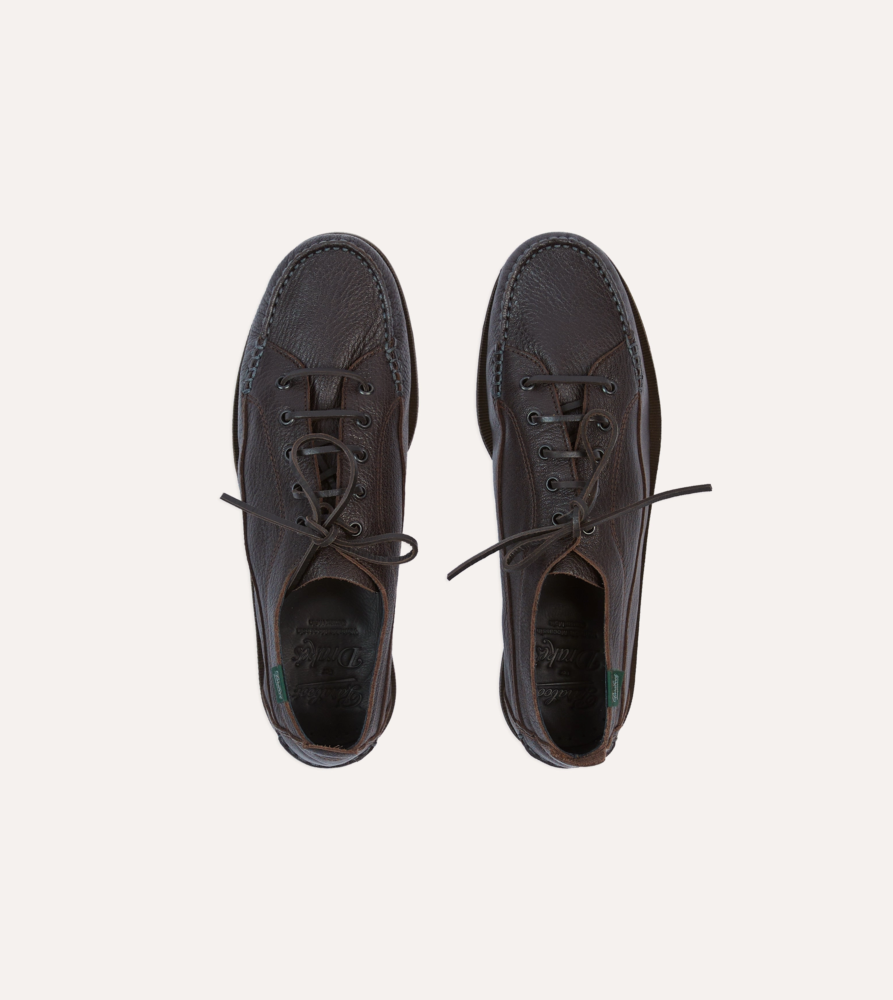 Paraboot for Drake's Malibu Brown Deer Leather Boat Shoe Forest Mood