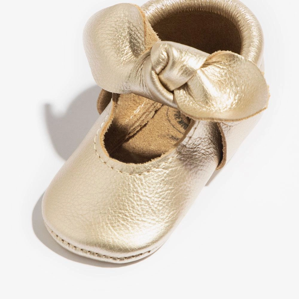 Platinum Knotted Bow Baby Shoe Water Resistant