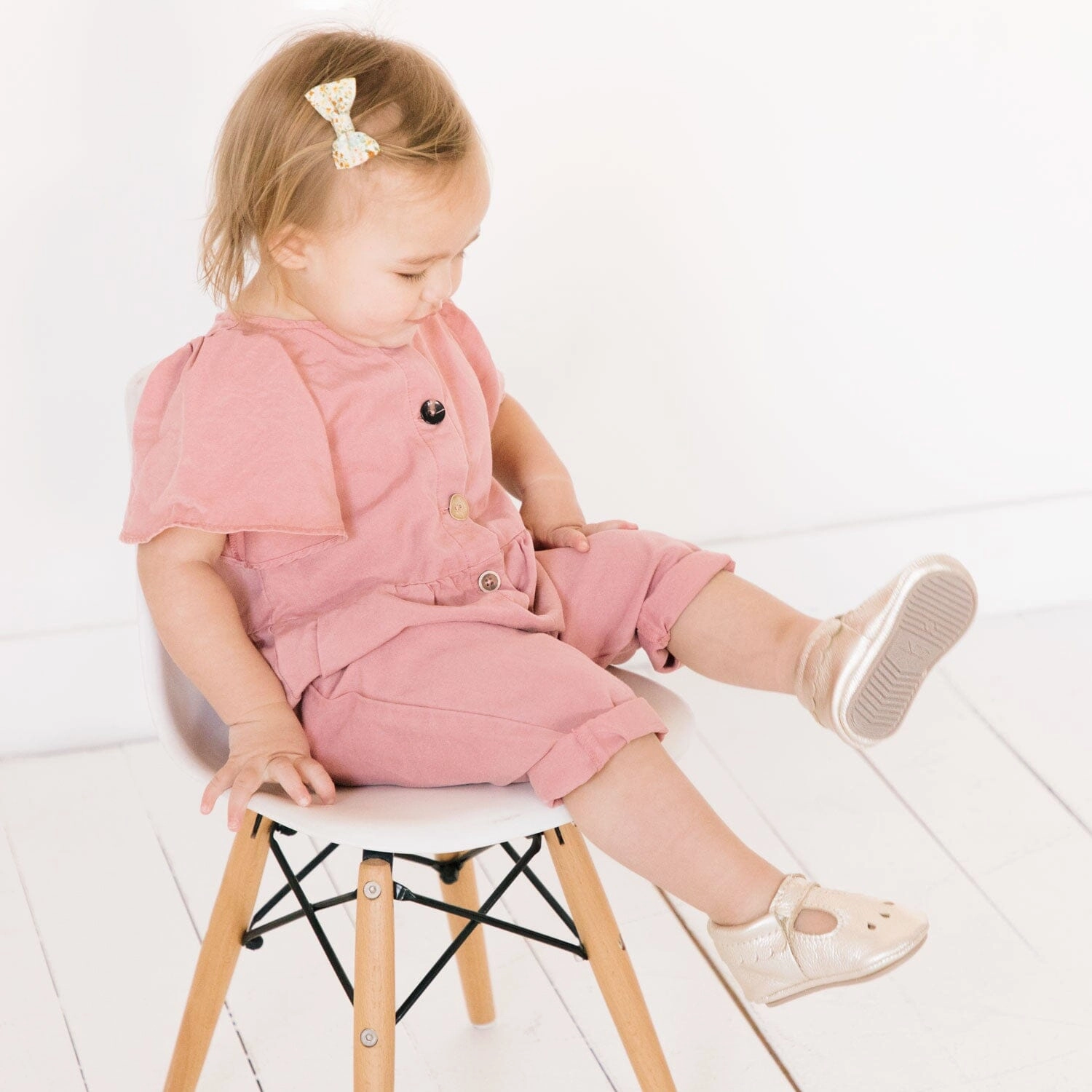 Flexible Groove Design Platinum Mary Jane Baby Shoe