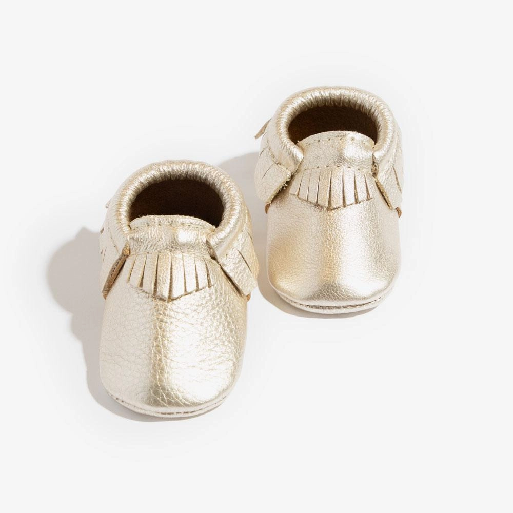 Seamless Interior Impact Resistant Heel Platinum Moccasin Baby Shoe