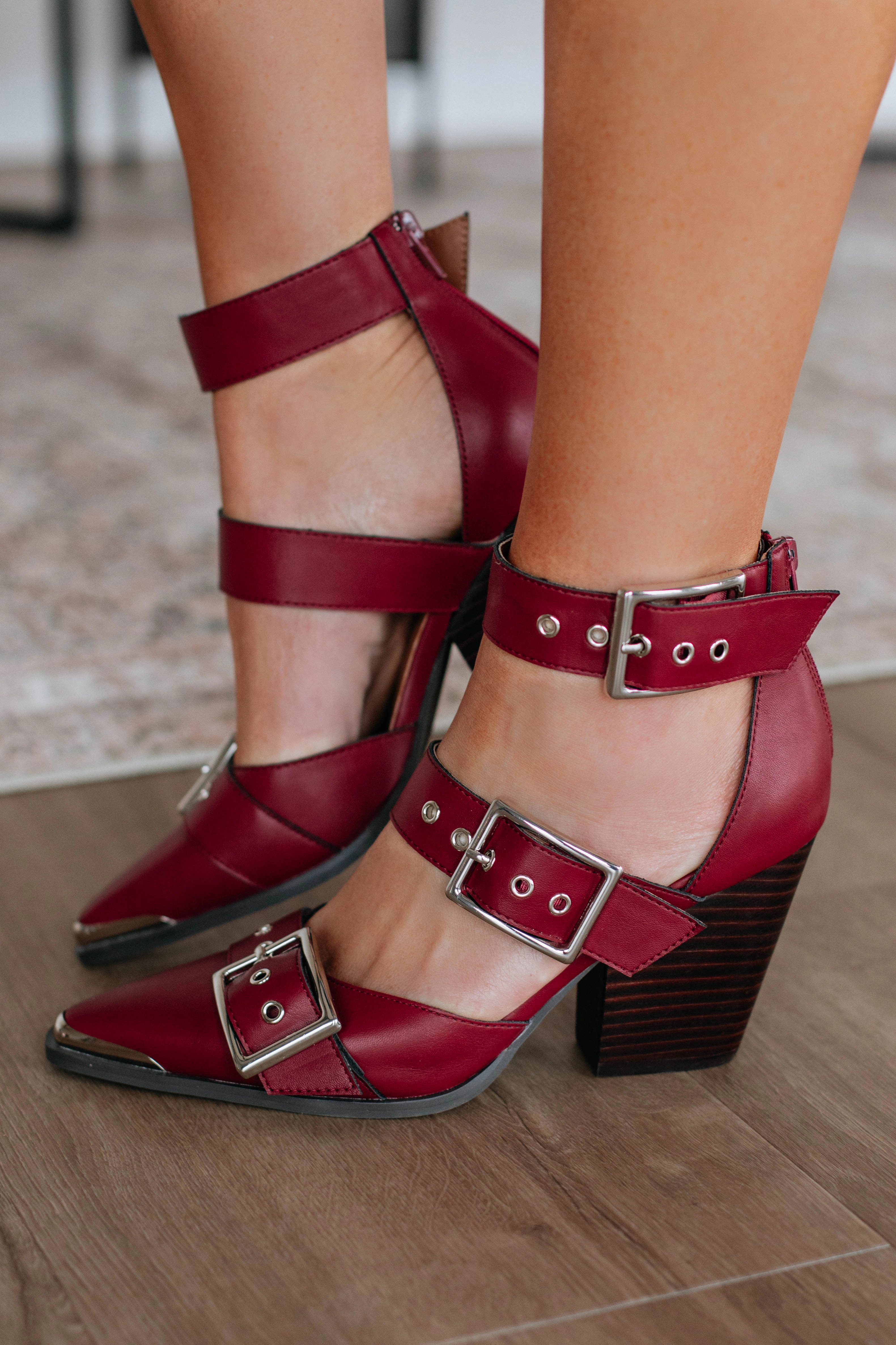 Proving My Point Heels - Wine Multi Directional Tread Pattern