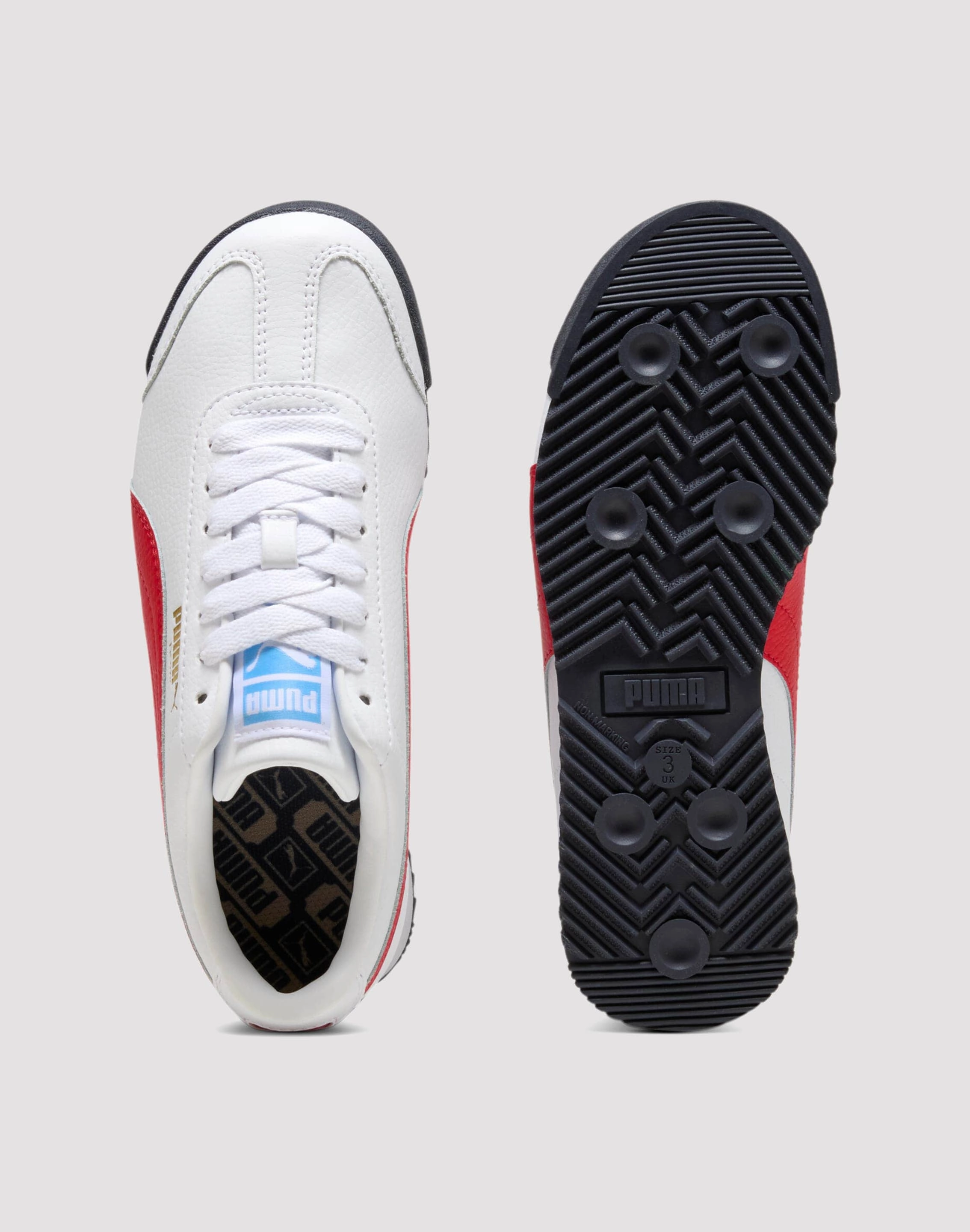 Puma Roma 24 Standard Grade School Boys' "White/Red/Blue" Snug Heel Support ThermalRegulation