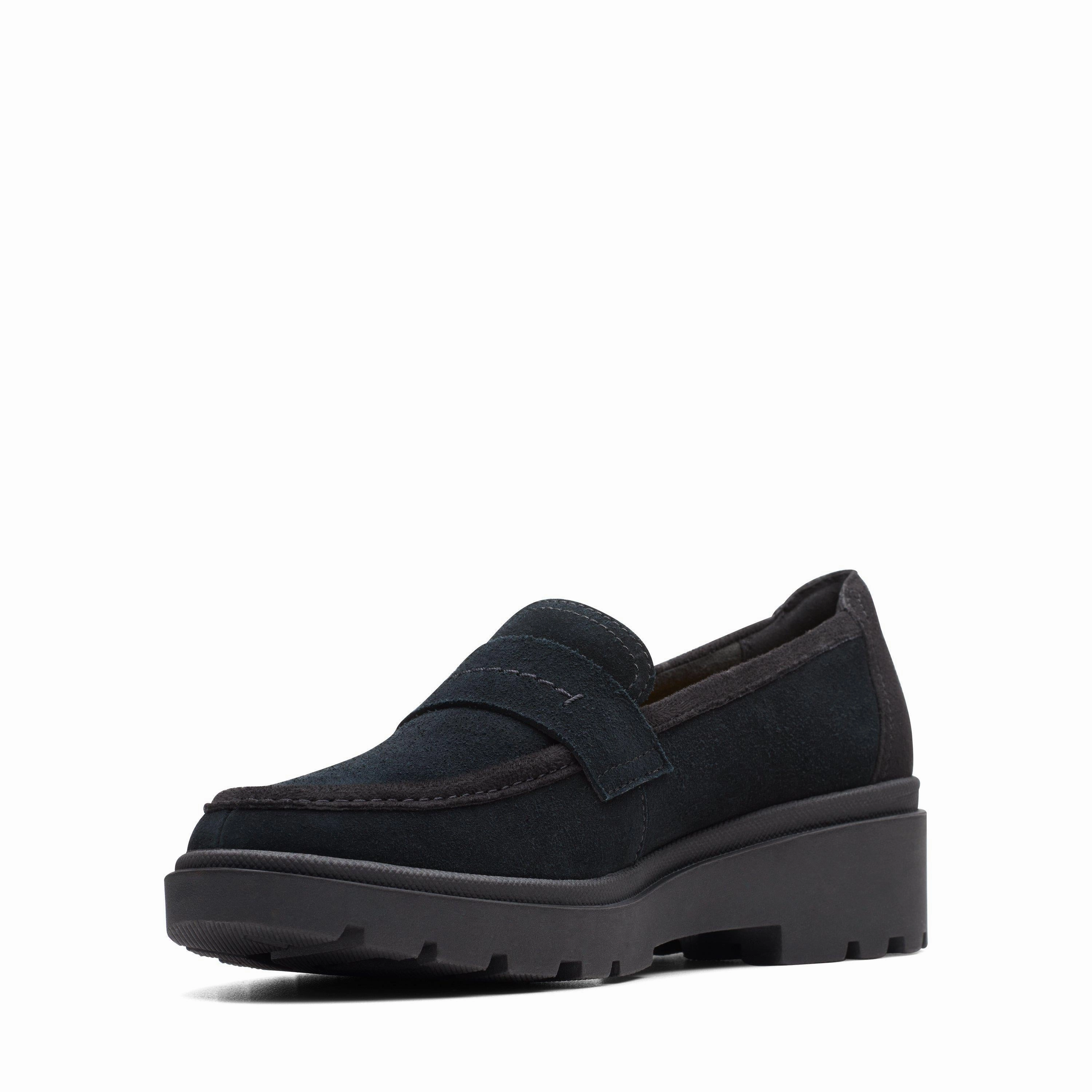 Clarks Women's Calla Ease Loafer - Black Suede Shock absorption Moisture Management Technology