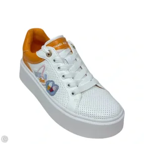 No Squeeze Romey Embellished Mixed-Media Sneakers By Michael By Michael Kors In Orange & White, Size: 6.5
