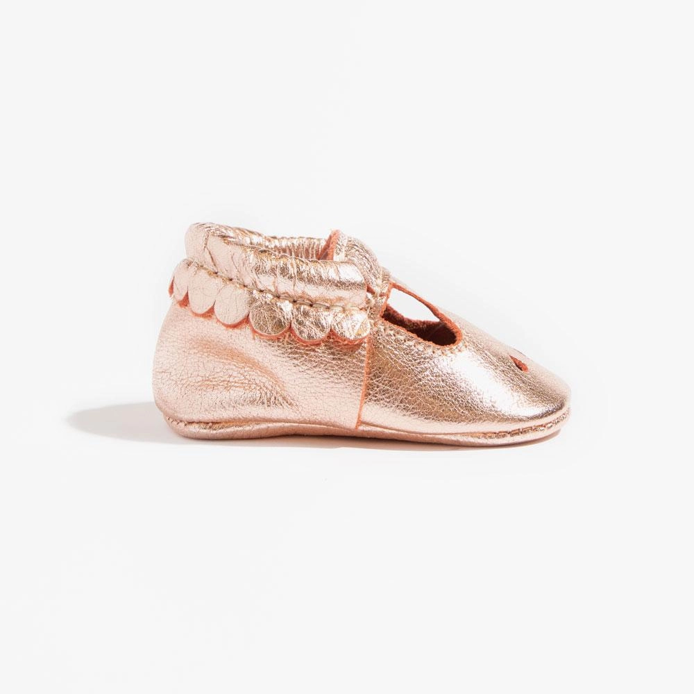 Rose Gold Mary Jane Baby Shoe Contoured Footbed Soft Edge Padding