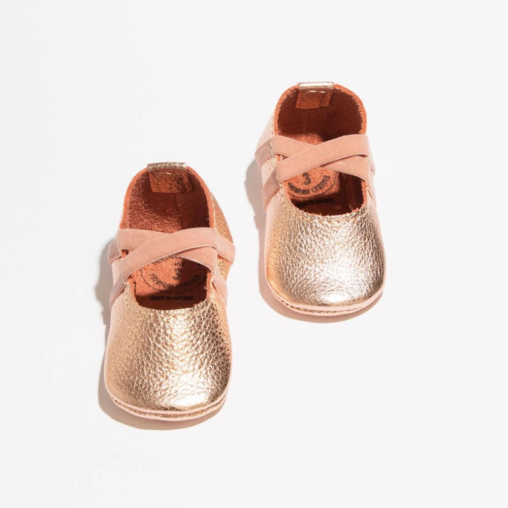 Rose Gold Ballet Slipper Baby Shoe Ventilation Holes System