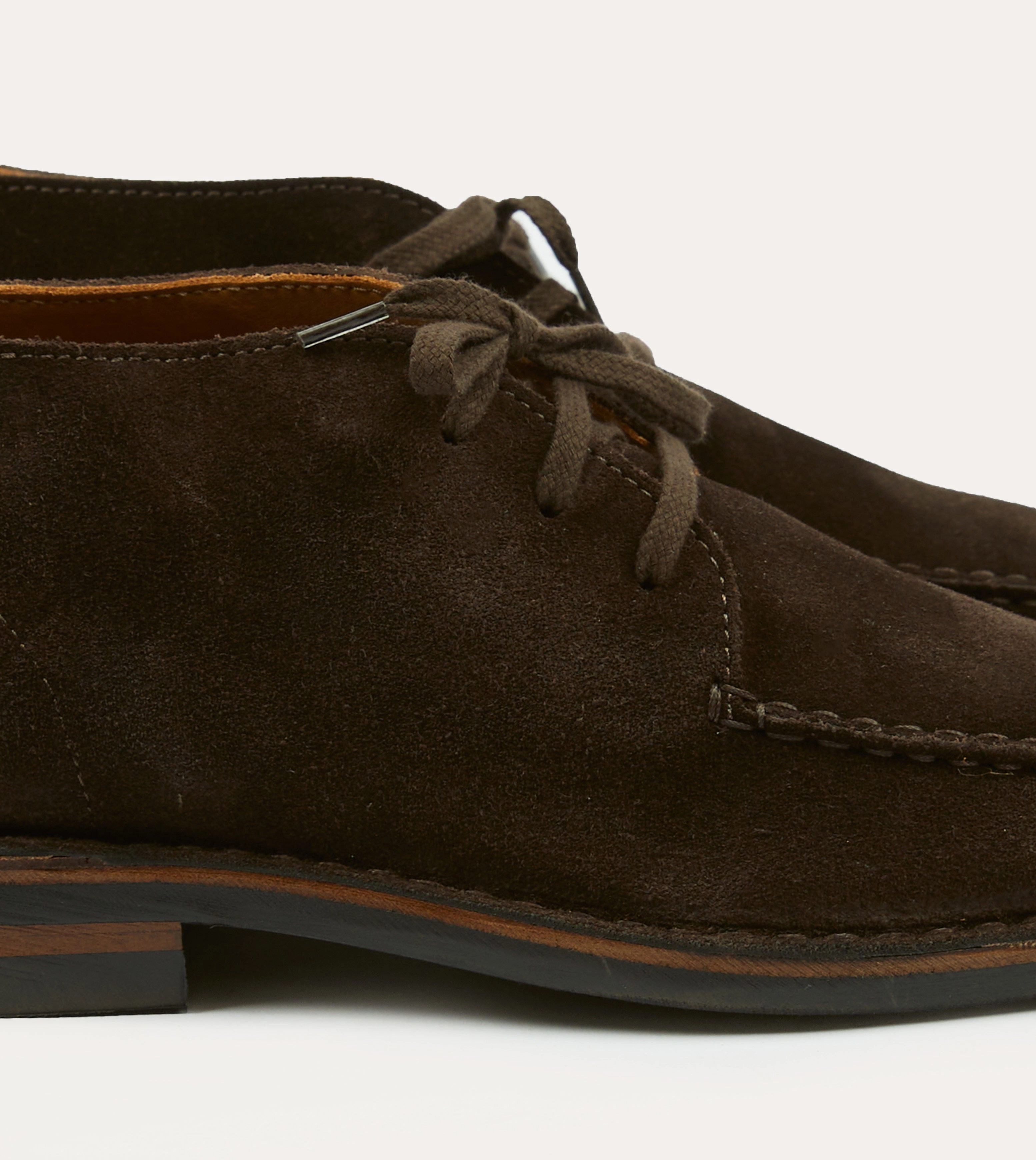 Crosby Moc-Toe Chukka Boot Dark Brown Roughout Suede with Rubber Sole Calm Shade Padded collar