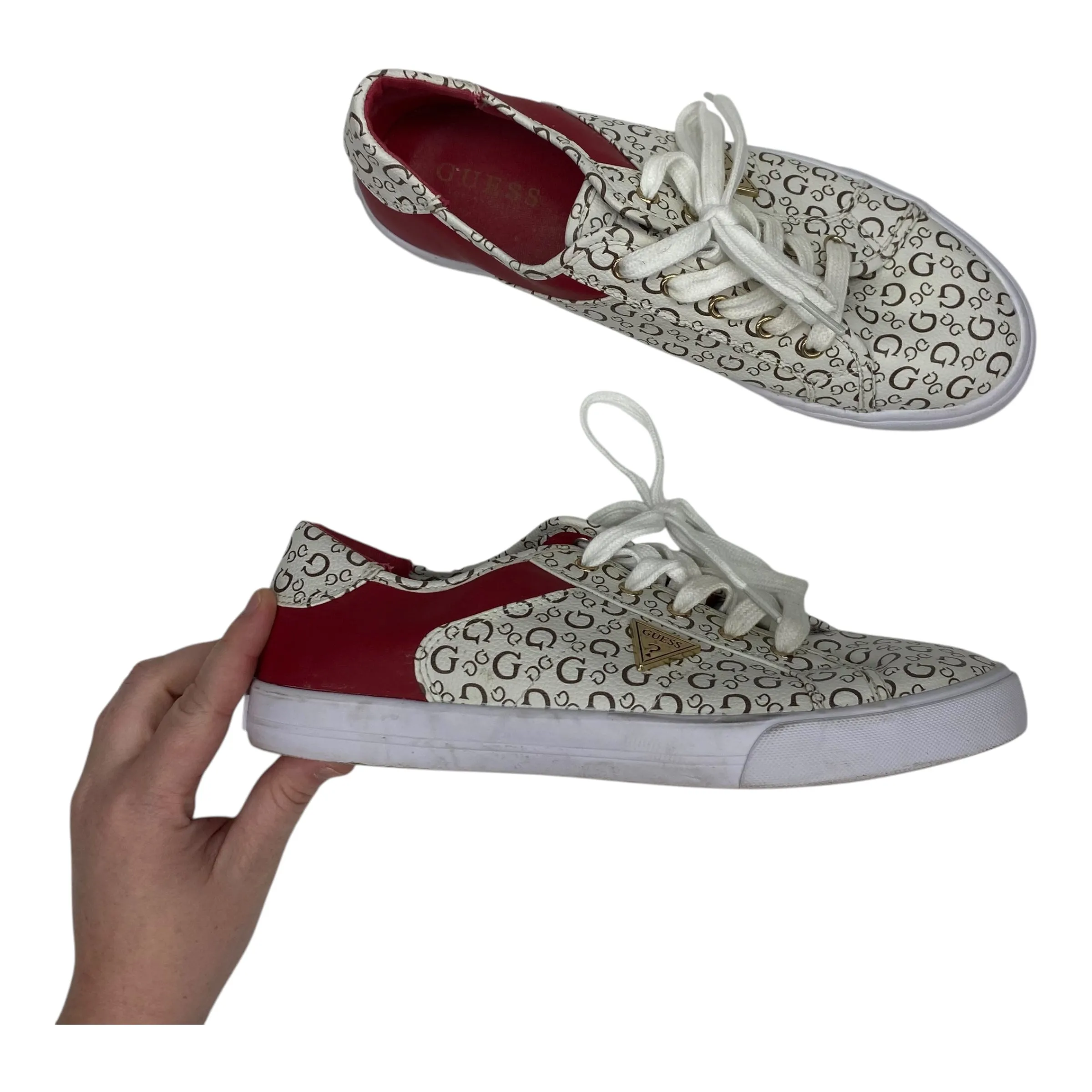 Shoes Sneakers By Guess In Cream & Red, Size:8.5 Zip Up Design