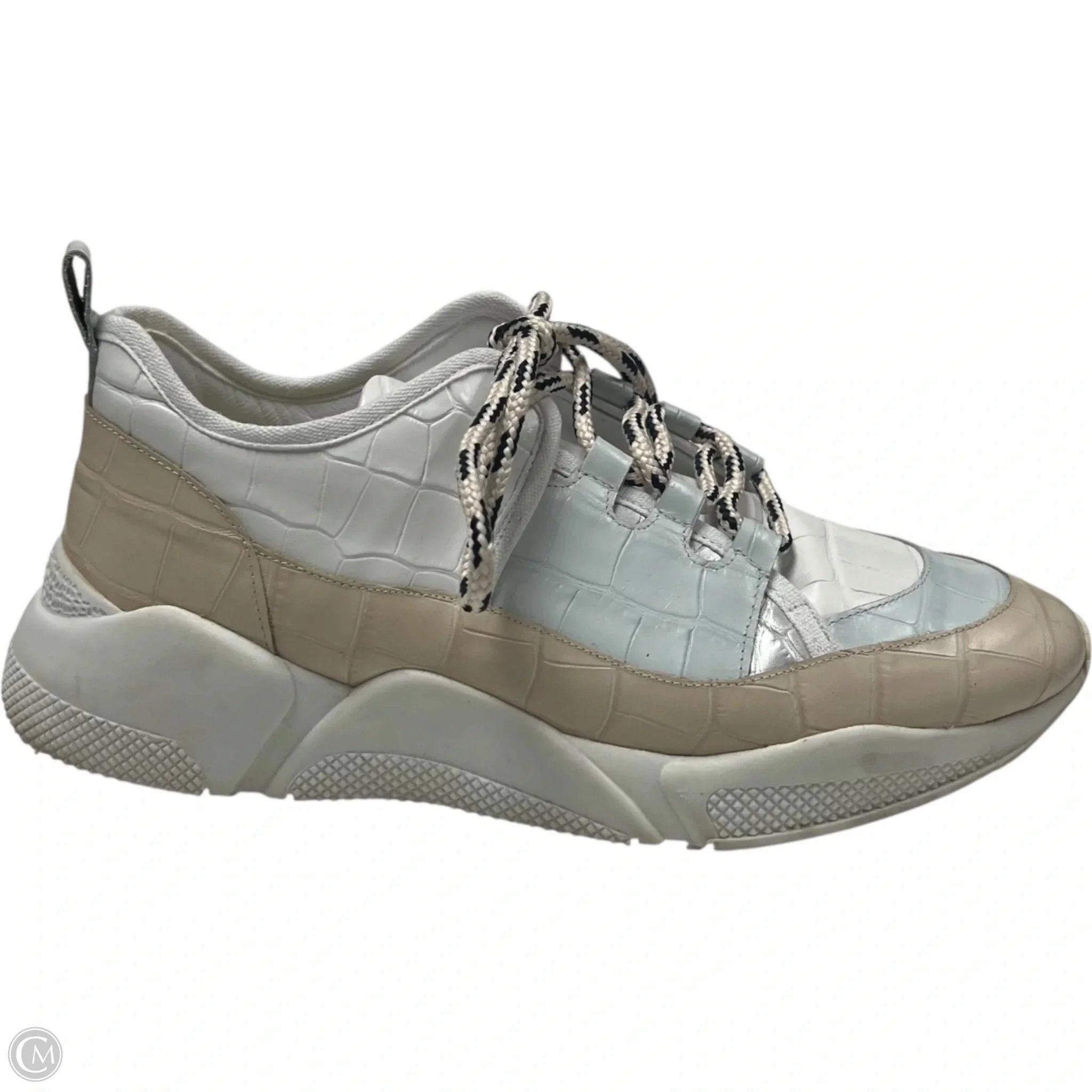 Metallic Trim Pressure Relief Zones Shoes Sneakers By Freda Salvador In Brown & White, Size: 7