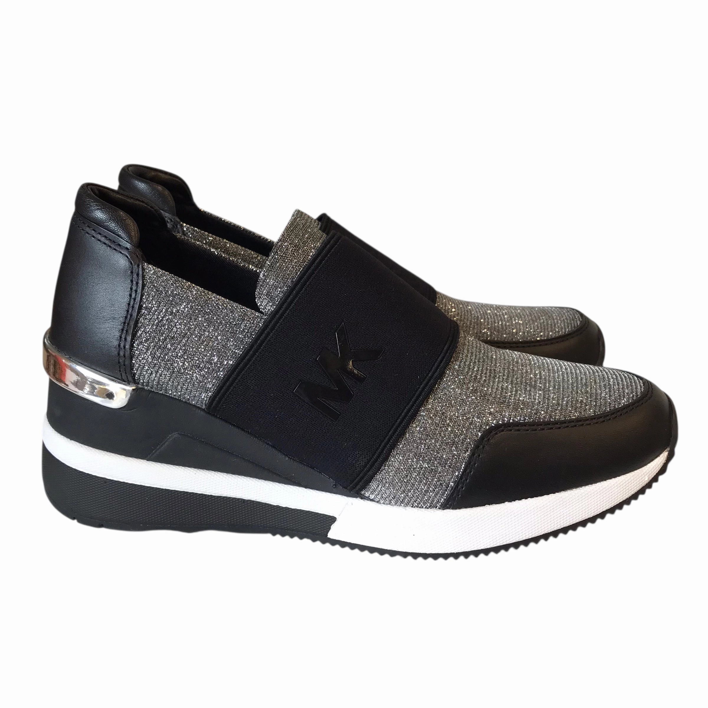 Comfortable Soles Shoes Sneakers By Michael By Michael Kors In Black & Silver, Size:6