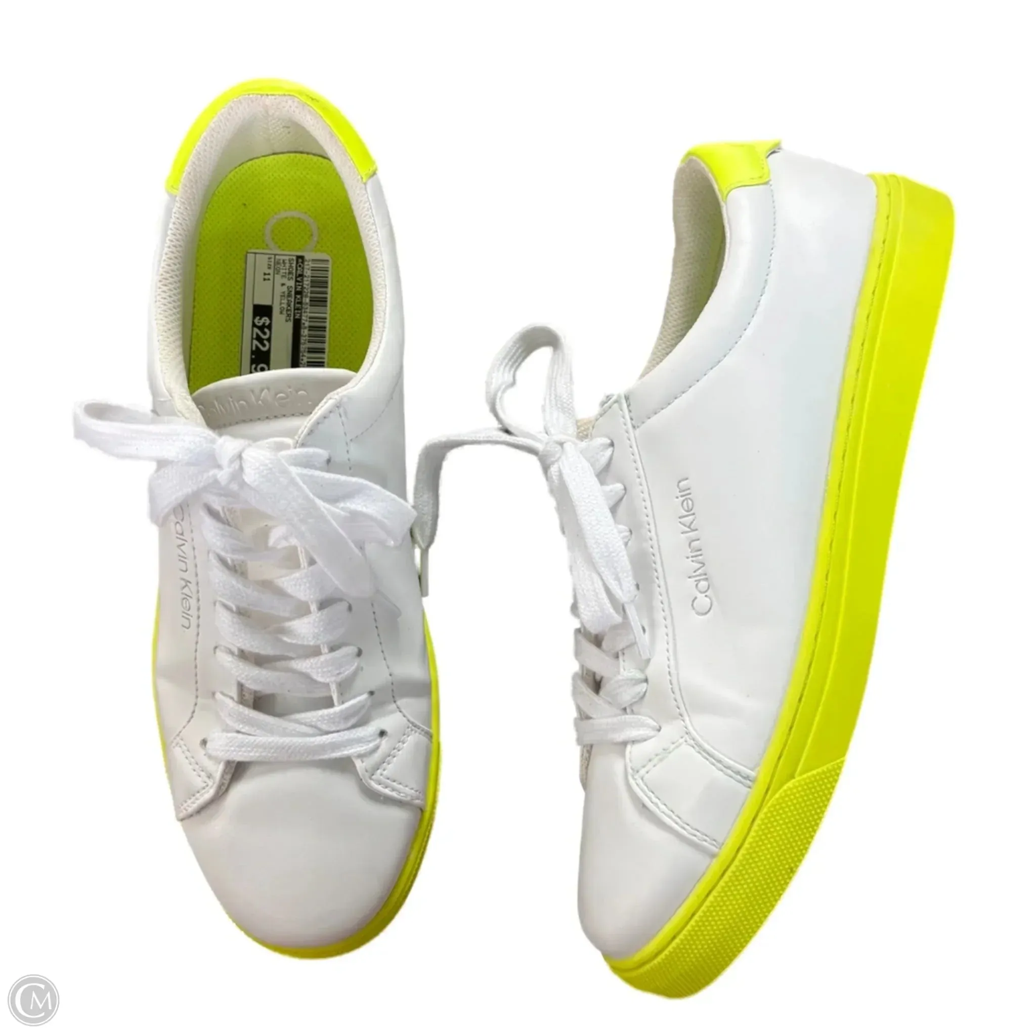 Core Stability Clean Aesthetic Shoes Sneakers By Calvin Klein In White & Yellow, Size: 11
