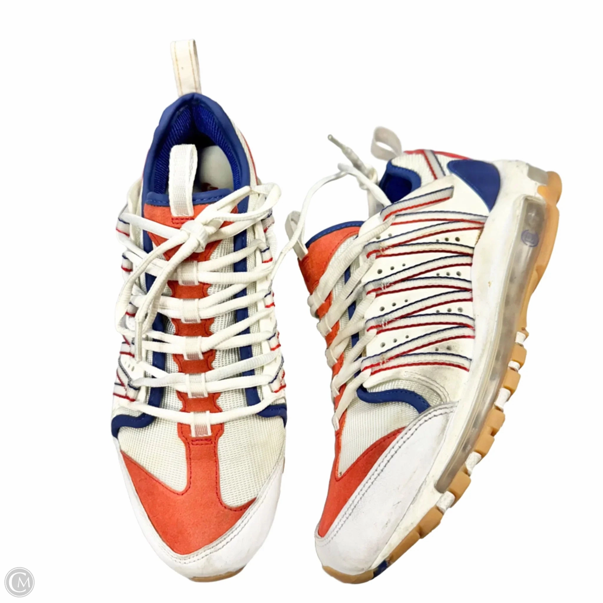 Comfortable Straps Grip Enhancing Pattern Shoes Sneakers By Nike In Blue & Red & White, Size: 9