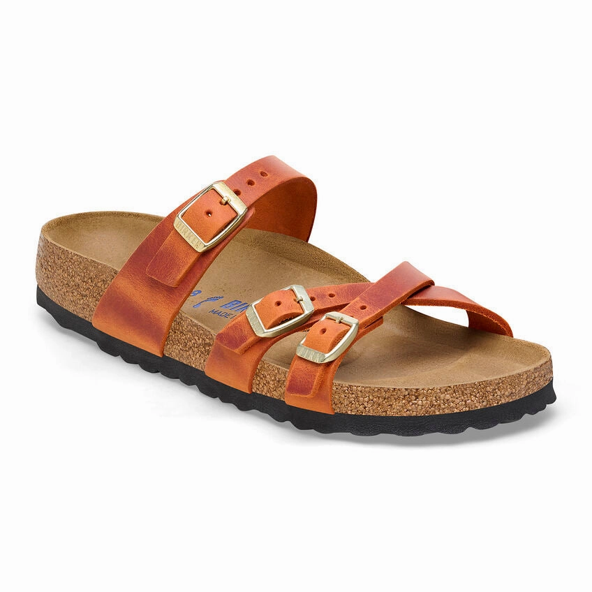 Birkenstock Women's Franca Sandals - Burnt Orange Oiled Leather Flexible Fit Sandals