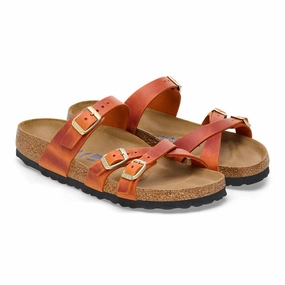 Birkenstock Women's Franca Sandals - Burnt Orange Oiled Leather Durable Lifestyle Shoes Anti Fatigue
