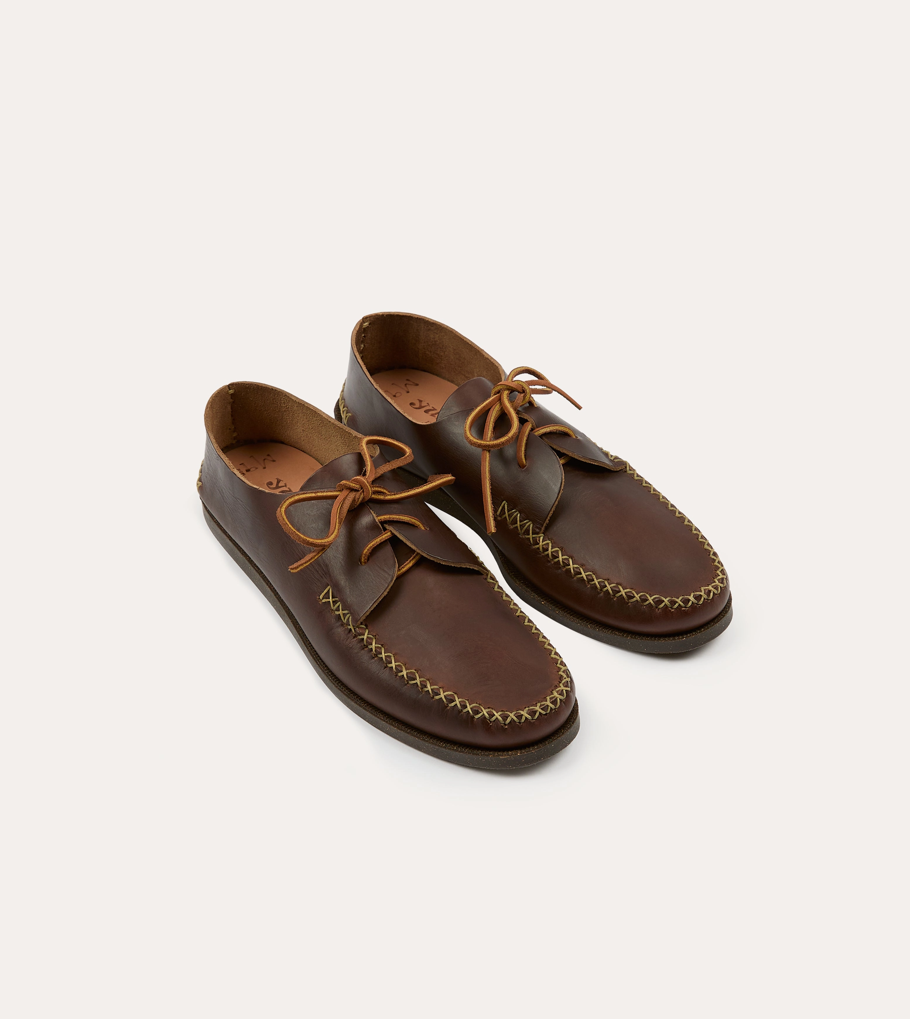 School Style Yuketen Brown Two-Piece Oxford with Camp Sole