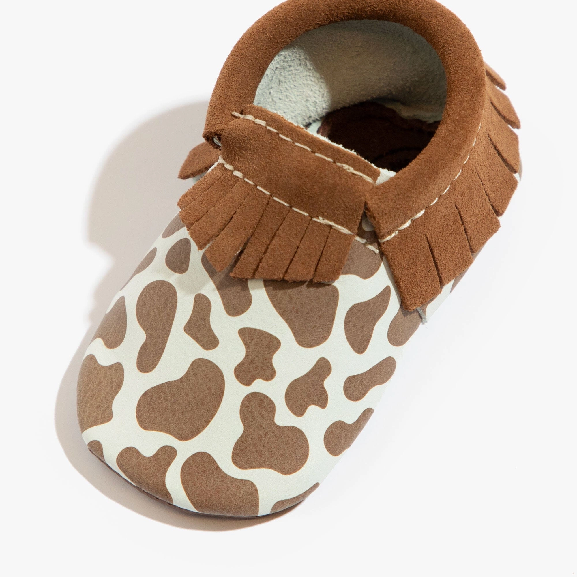 Padded collar Suede Cow Print Moccasin Baby Shoe