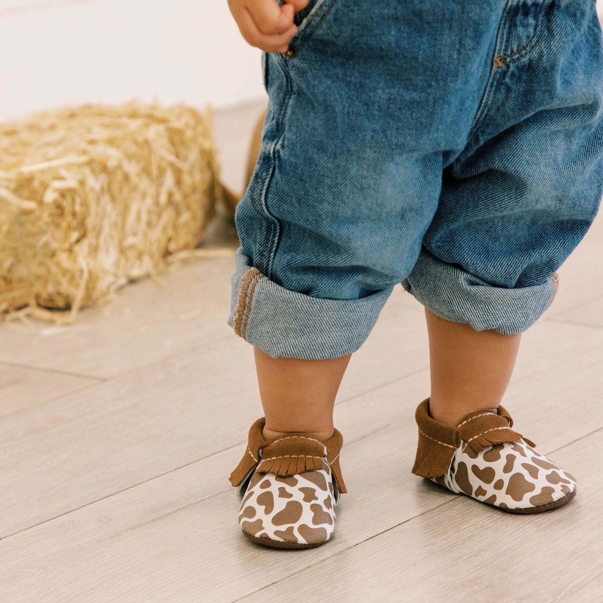 Classic kids' looks Suede Cow Print Moccasin Baby Shoe