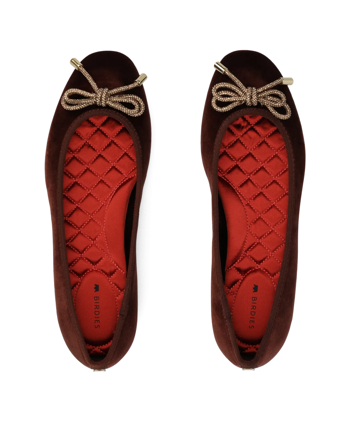 The Hummingbird - Brandy Velvet Jeweled Bow Park Picnic Slip-Free Shoes