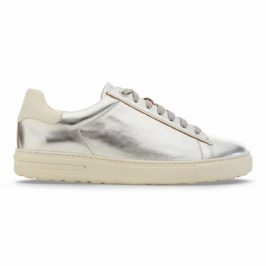 Birkenstock Women's Bend Low Leather - Metallic Silver Flexible Comfort Slides City Style Slides