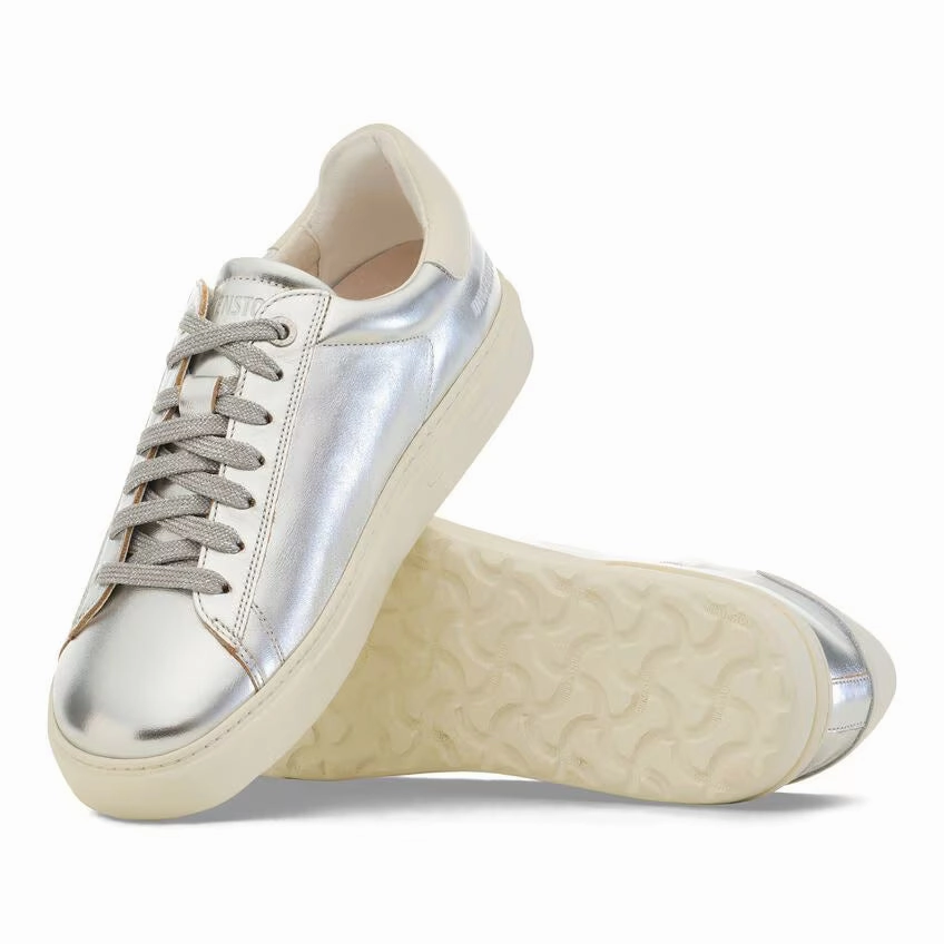 Birkenstock Women's Bend Low Leather - Metallic Silver Everyday Lifestyle Slides Durable Lifestyle Shoes