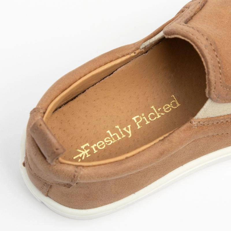 Weathered Brown Slip-On Sneaker Celebrity Vibe Memory Foam Airport Travel