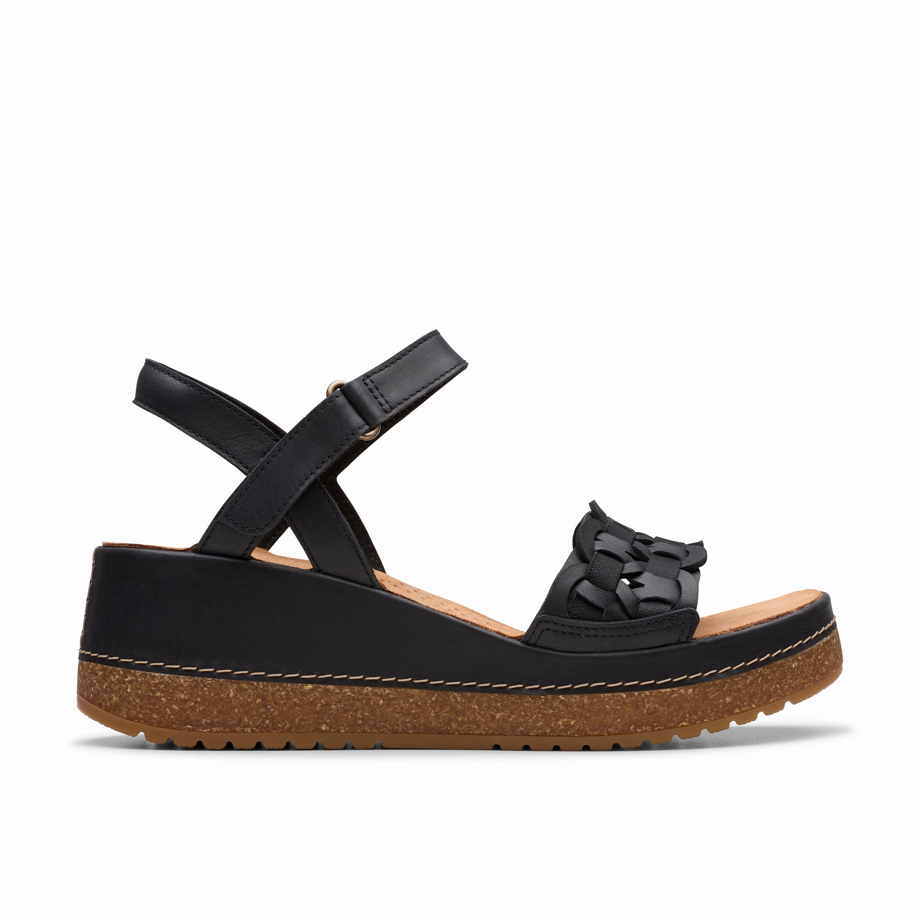 Clarks Women's Kassanda Bar Wedge Sandal - Black Skin Fresh Velvet Rich