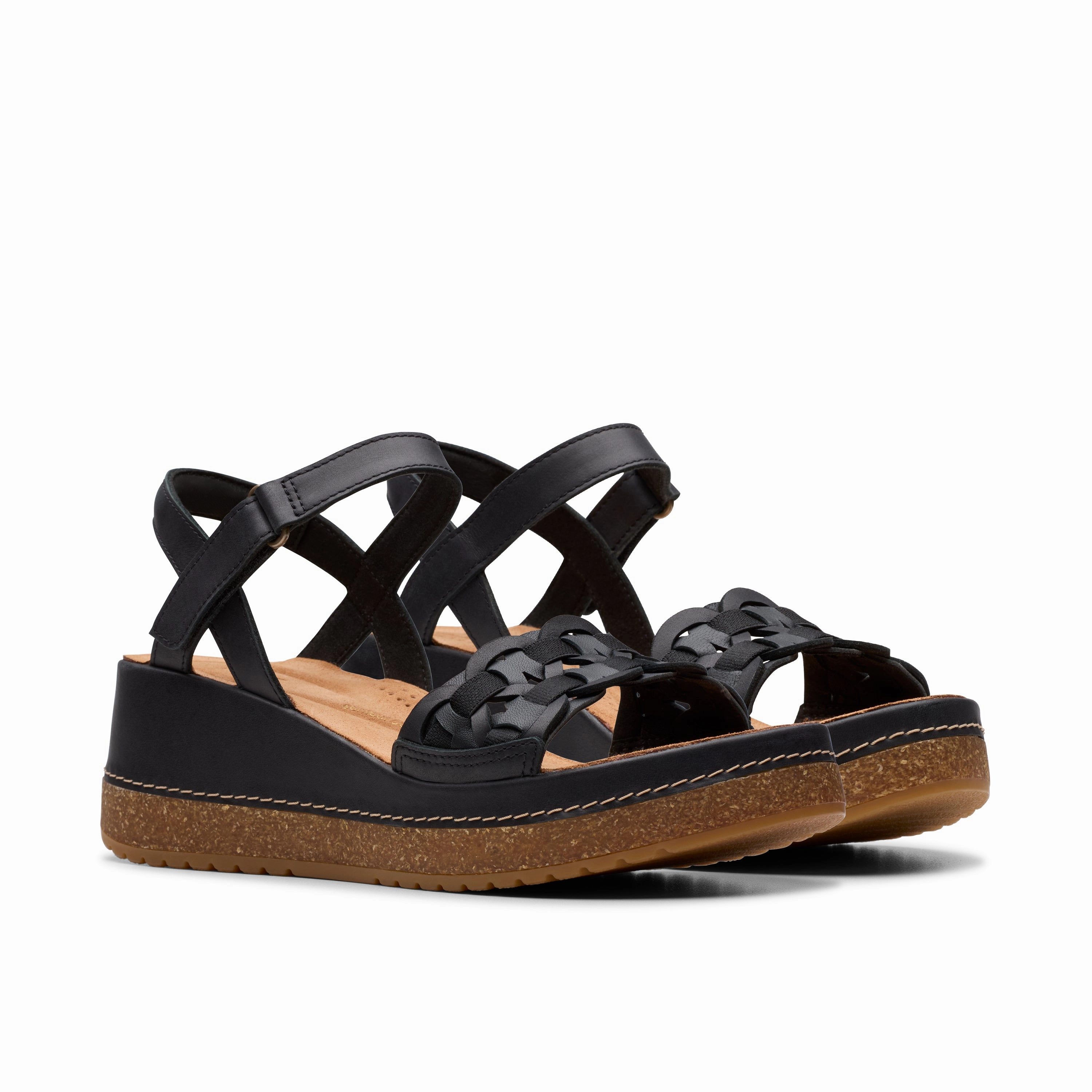 Clarks Women's Kassanda Bar Wedge Sandal - Black Pond Walk