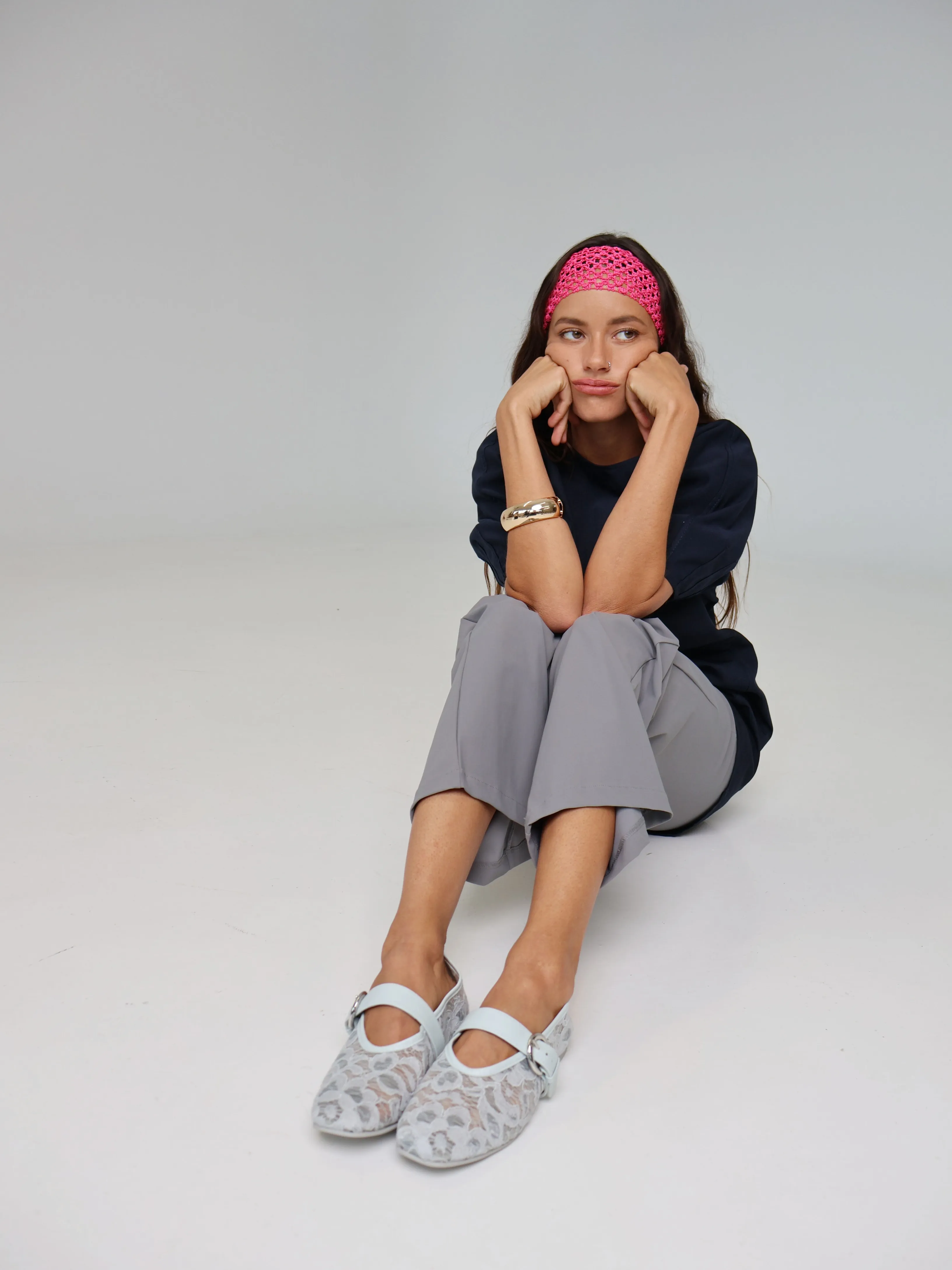 Aveiro Blue Lace Ballerina Non-Slip Design Zip Fast