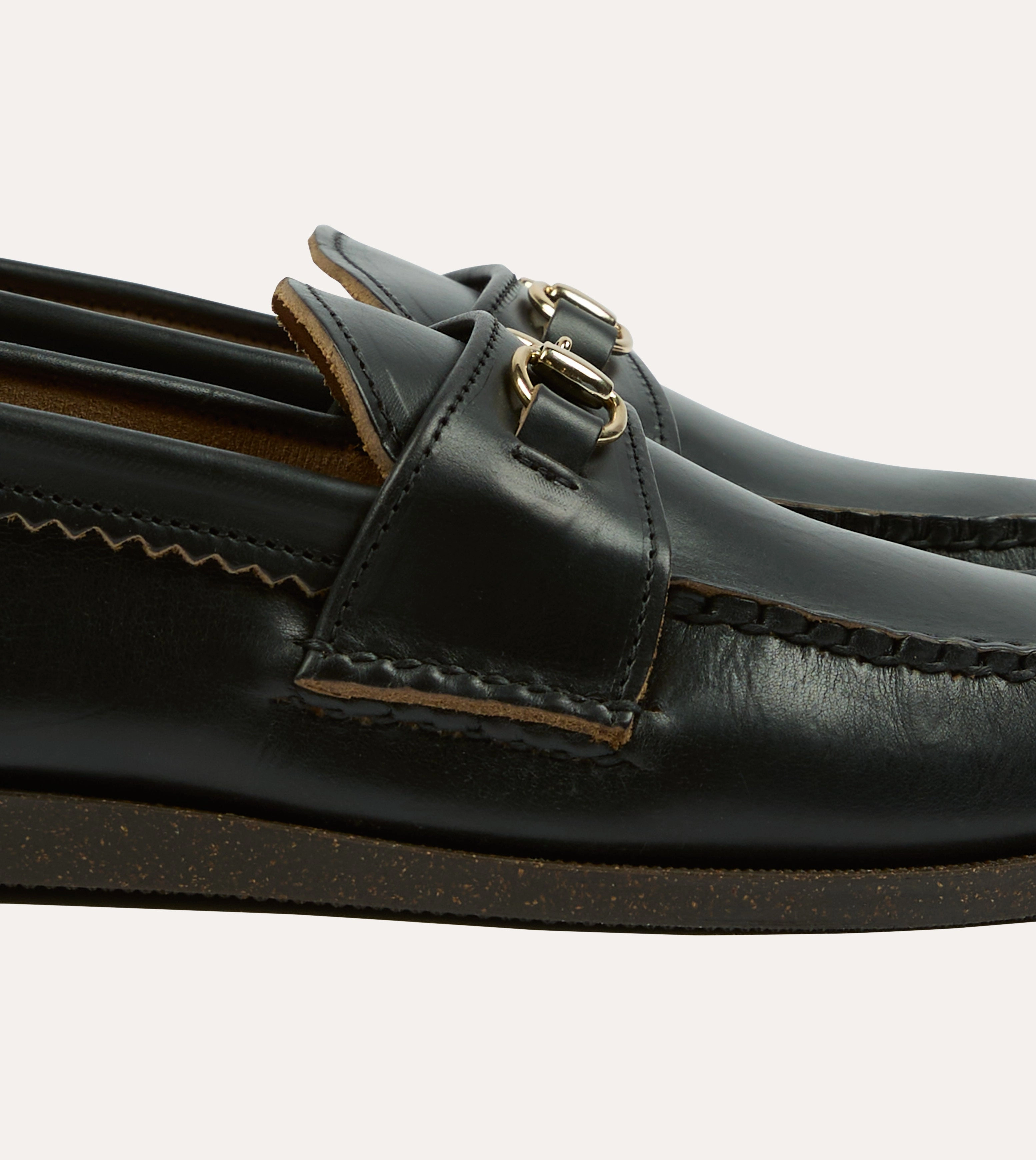 Yuketen Black Leather Bit Loafer with Camp Sole Royal Mood