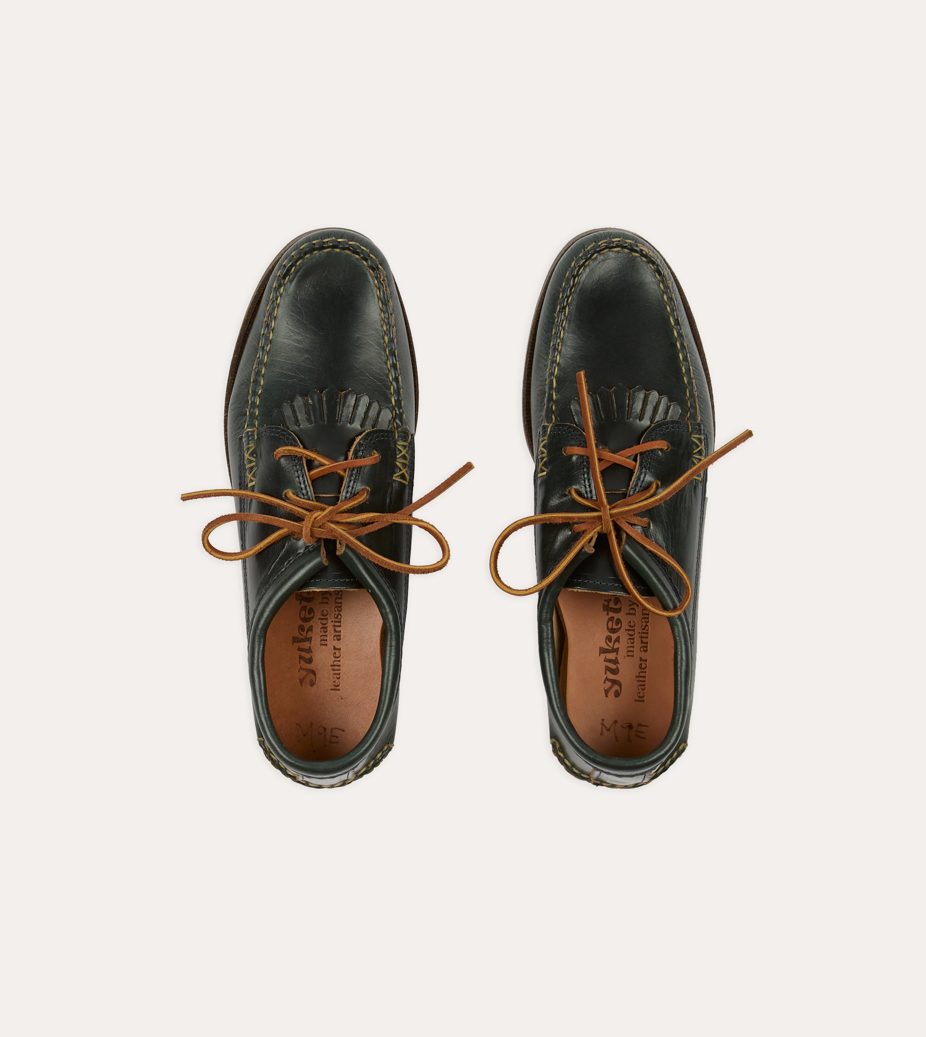 Yuketen Navy Kiltie Blucher with Camp Sole Palm Base Ultra Light Construction